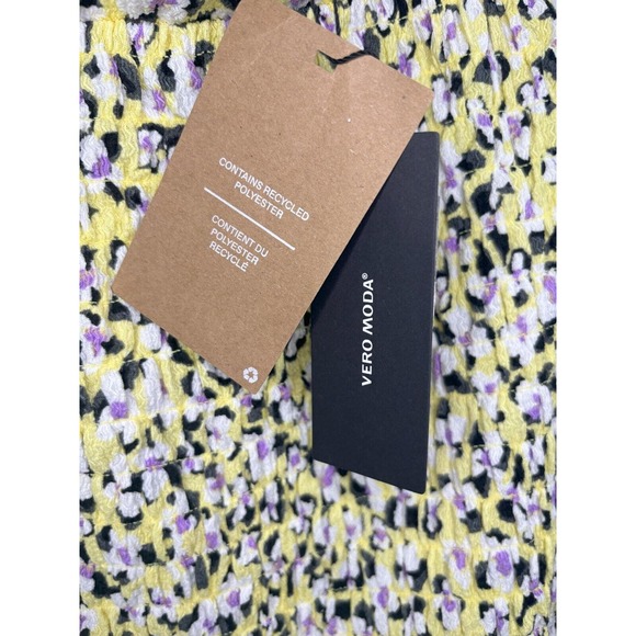 Vero Moda NWT Flare Skirt Multicolor Light Yellow Floral Smocked Ruffles XS - Picture 3 of 4